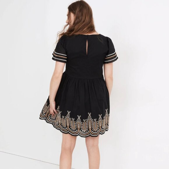 Embroidered Eyelet Puff-Sleeve Mini Dress Size L - Picture 3 of 6